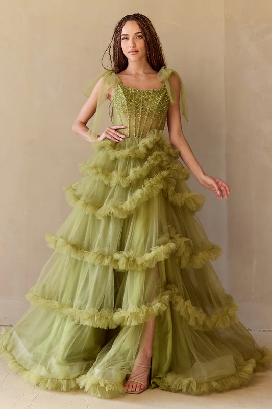 Thin gauze strap shoulder strap tight corset multi-layer princess skirt with side slit