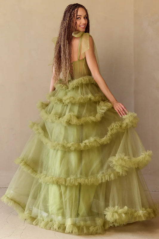 Thin gauze strap shoulder strap tight corset multi-layer princess skirt with side slit