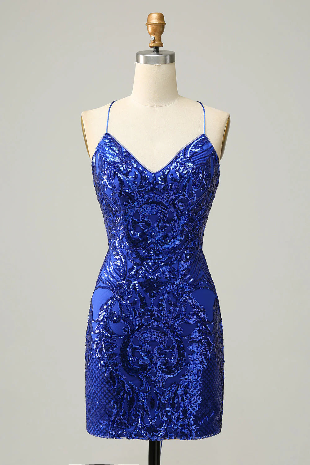Thin shoulder strap Royal Blue sequin short back to school dress