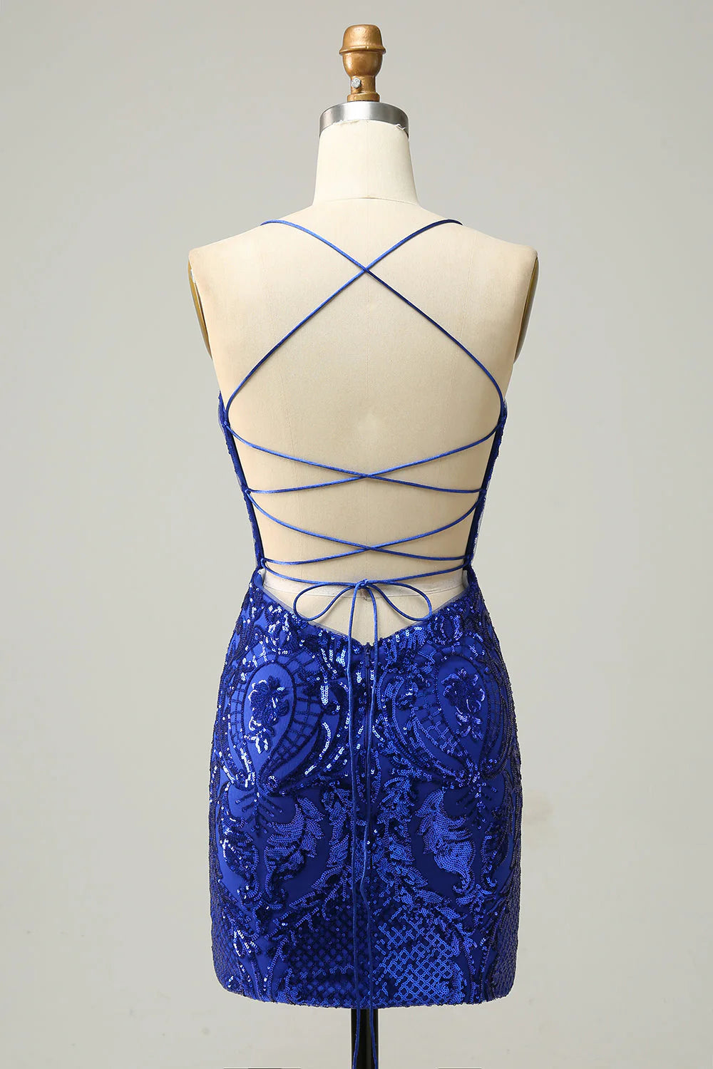 Thin shoulder strap Royal Blue sequin short back to school dress