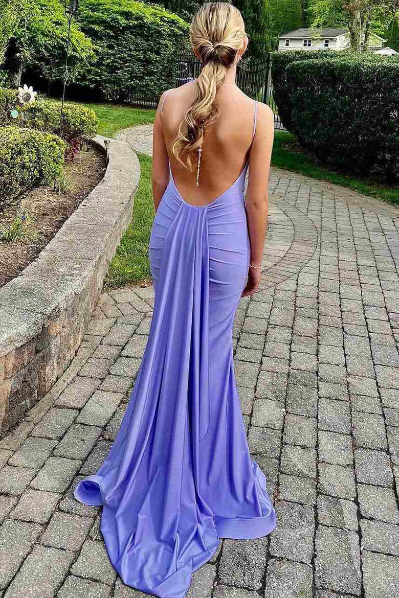 Thin shoulder strap V-neck sleeveless satin long ball gown