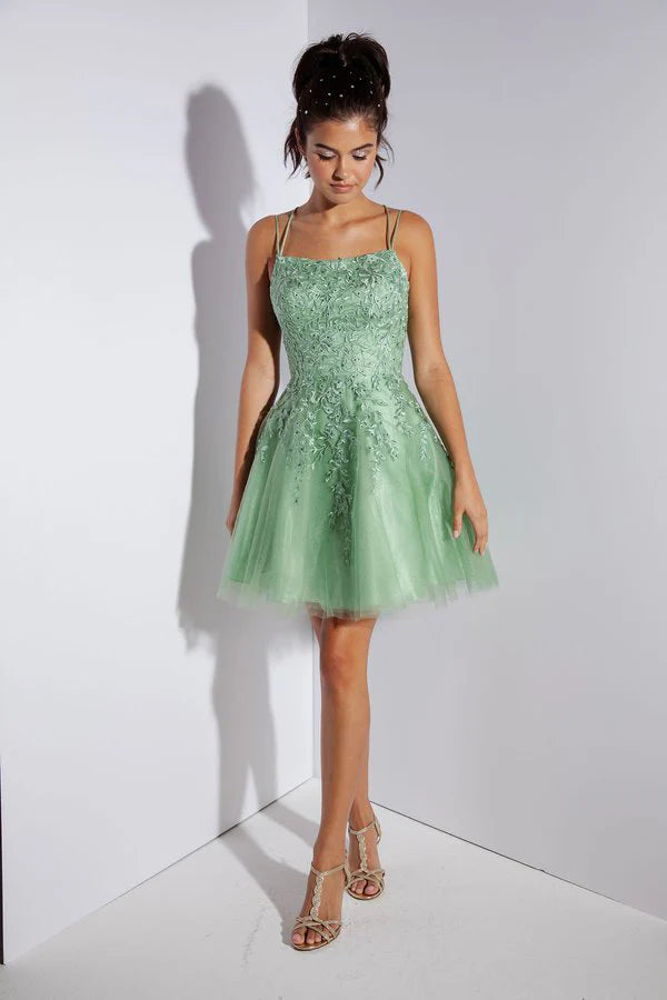 Thin strap applique sleeveless A-line dress