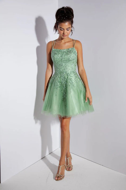 Thin strap applique sleeveless A-line dress