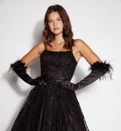 Thin strap applique sleeveless A-line dress