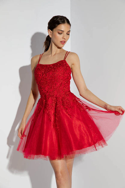 Thin strap applique sleeveless A-line dress