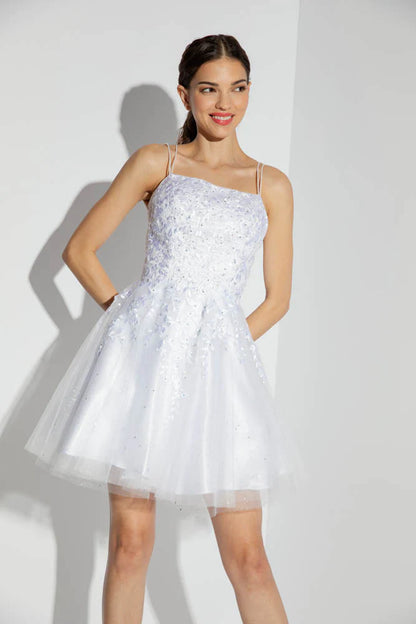 Thin strap applique sleeveless A-line dress