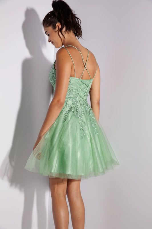 Thin strap applique sleeveless A-line dress