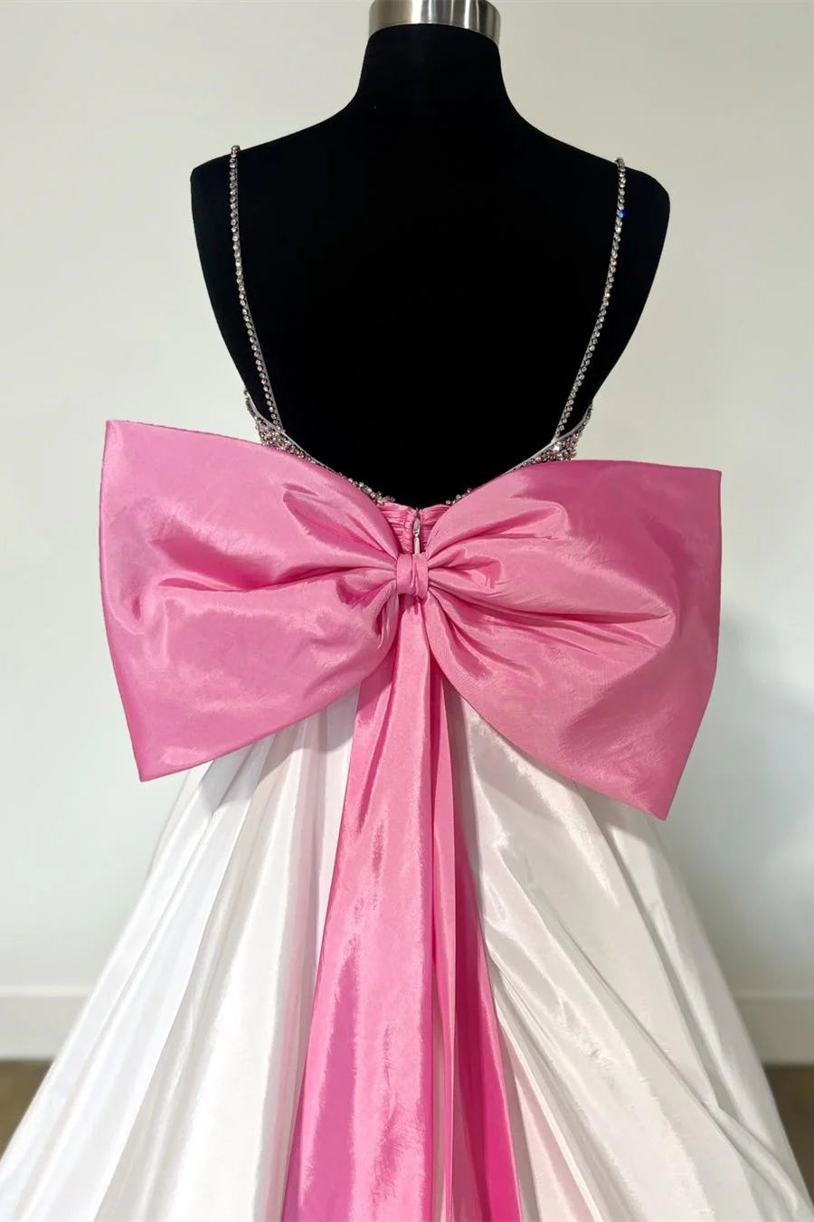 Thin suspender bead bow A-line long skirt