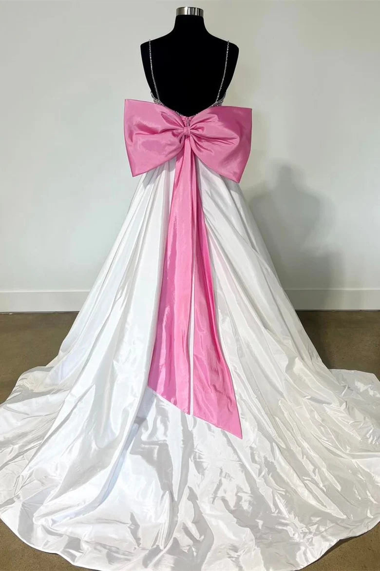 Thin suspender bead bow A-line long skirt