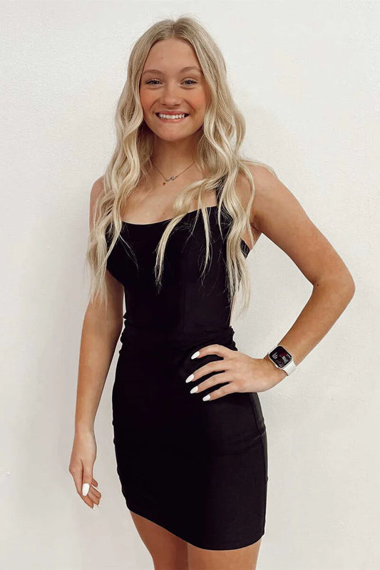 Tie up tight backless mini back to school dress