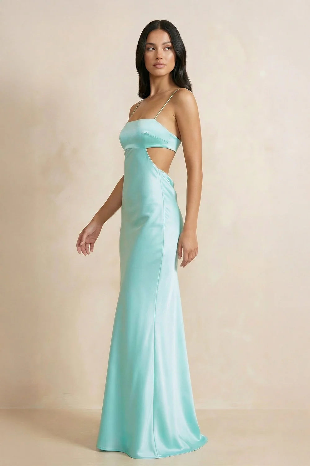 Tiffany Blue Spaghetti Strap Cutout Backless Evening Dresses