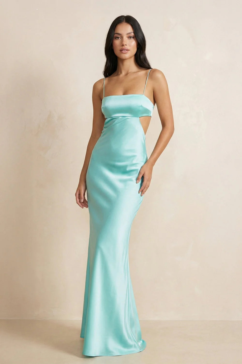 Tiffany Blue Spaghetti Strap Cutout Backless Evening Dresses