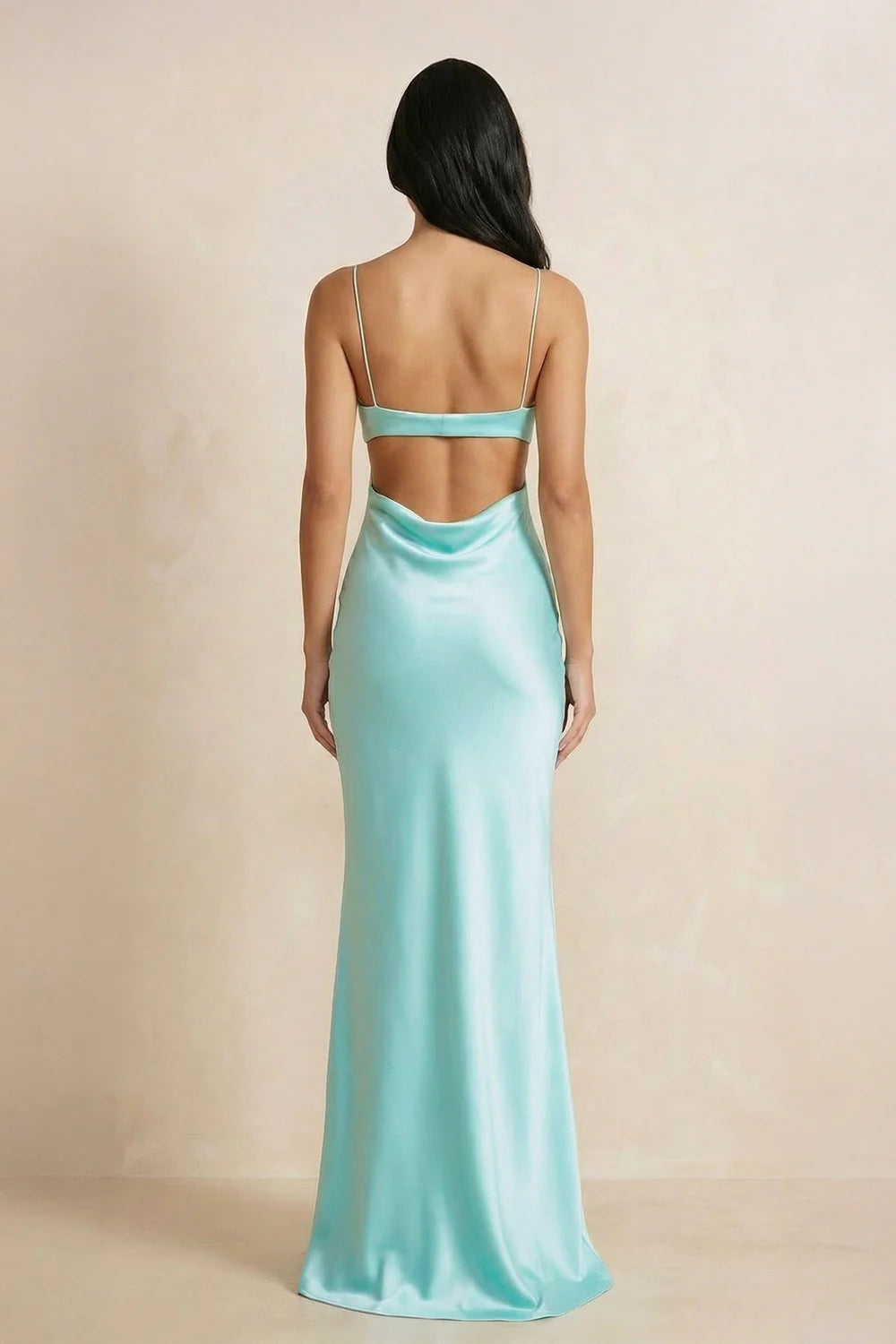 Tiffany Blue Spaghetti Strap Cutout Backless Evening Dresses