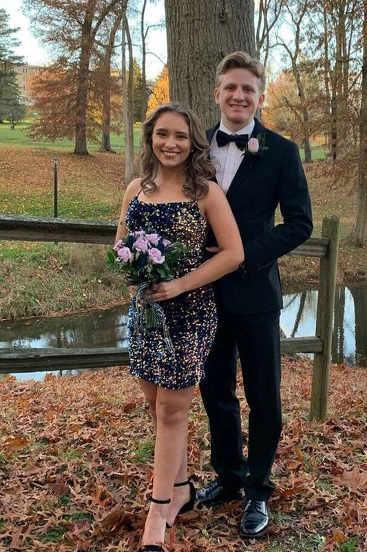 Tight Black Sequins Short Homecoming Dress