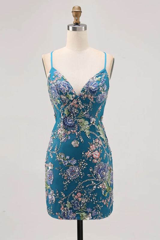 Tight spaghetti strap with glitter short back to school dress