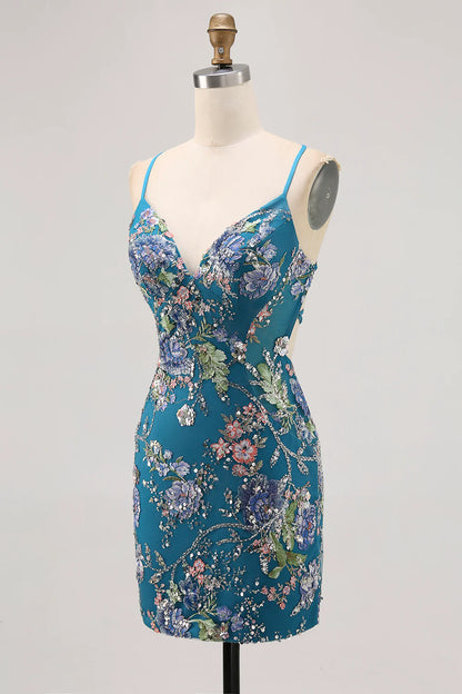 Tight spaghetti strap with glitter short back to school dress