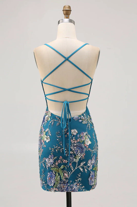 Tight spaghetti strap with glitter short back to school dress