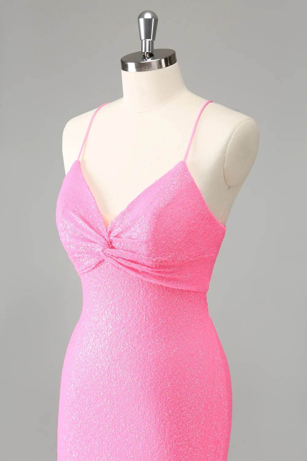 Tight spaghetti strap sequined short back to school dress with back tie