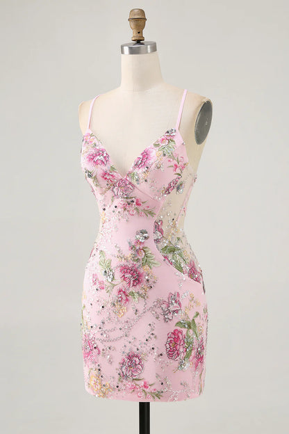Tight spaghetti strap with glitter short back to school dress