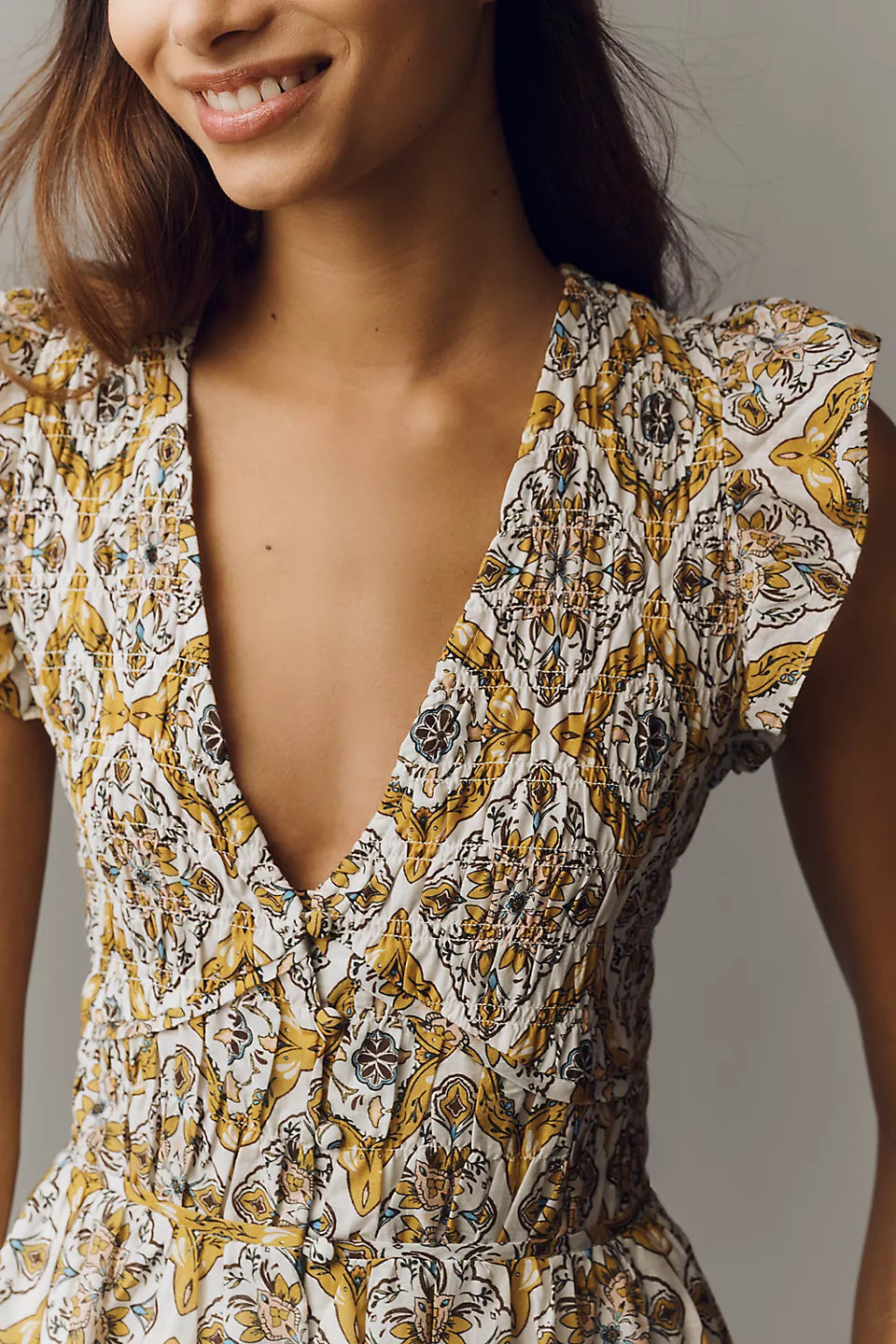 Tile Print Ruffled Tiered Maxi Evening Dresses with Pockets
