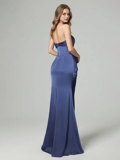 Trendy Long Prom Dresses Sweetheart Trumpet Mermaid Lace Bodice Maxi With Slit for sale