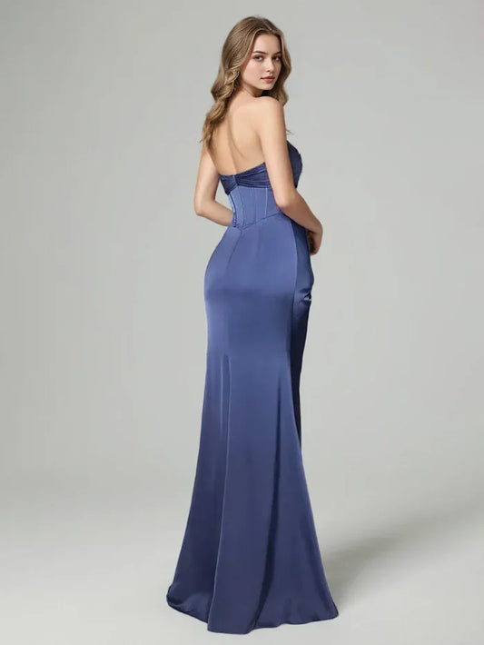Trendy Long Prom Dresses Sweetheart Trumpet Mermaid Lace Bodice Maxi With Slit for sale