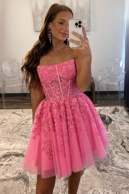 Tulle Strapless A-Line Short Gown with Appliques
