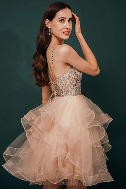 Tulle and Sequin Block Short Party Dress Pink and Green