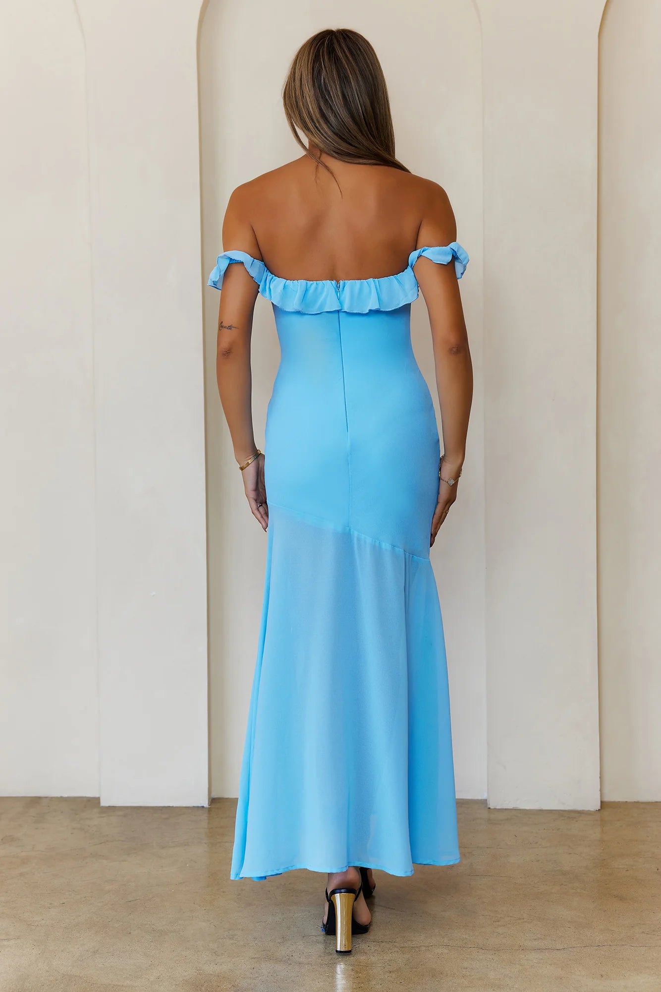 Turquoise Off-Shoulder Ruffle Mermaid Maxi Evening Dresses