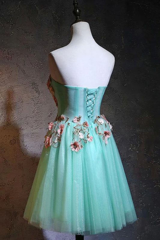 Turquoise Short A-line Flowers Party Dress