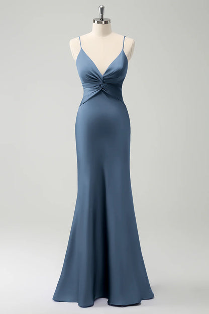 Mermaid front cross pleated long bridesmaid dress