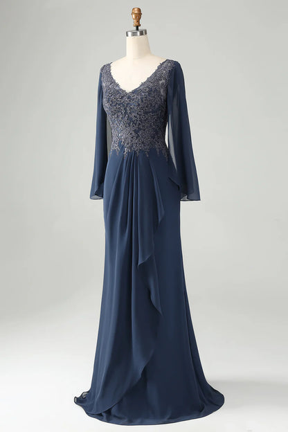 Twilight Mermaid V Neck Beaded Mother of the Bride Dress With Short Sleeves