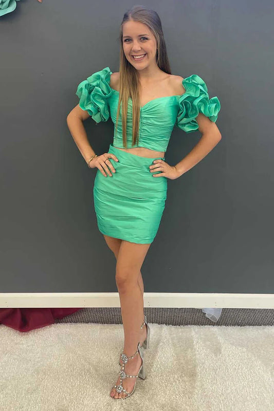 Two piece pleated sleeve tight mini back to school dress