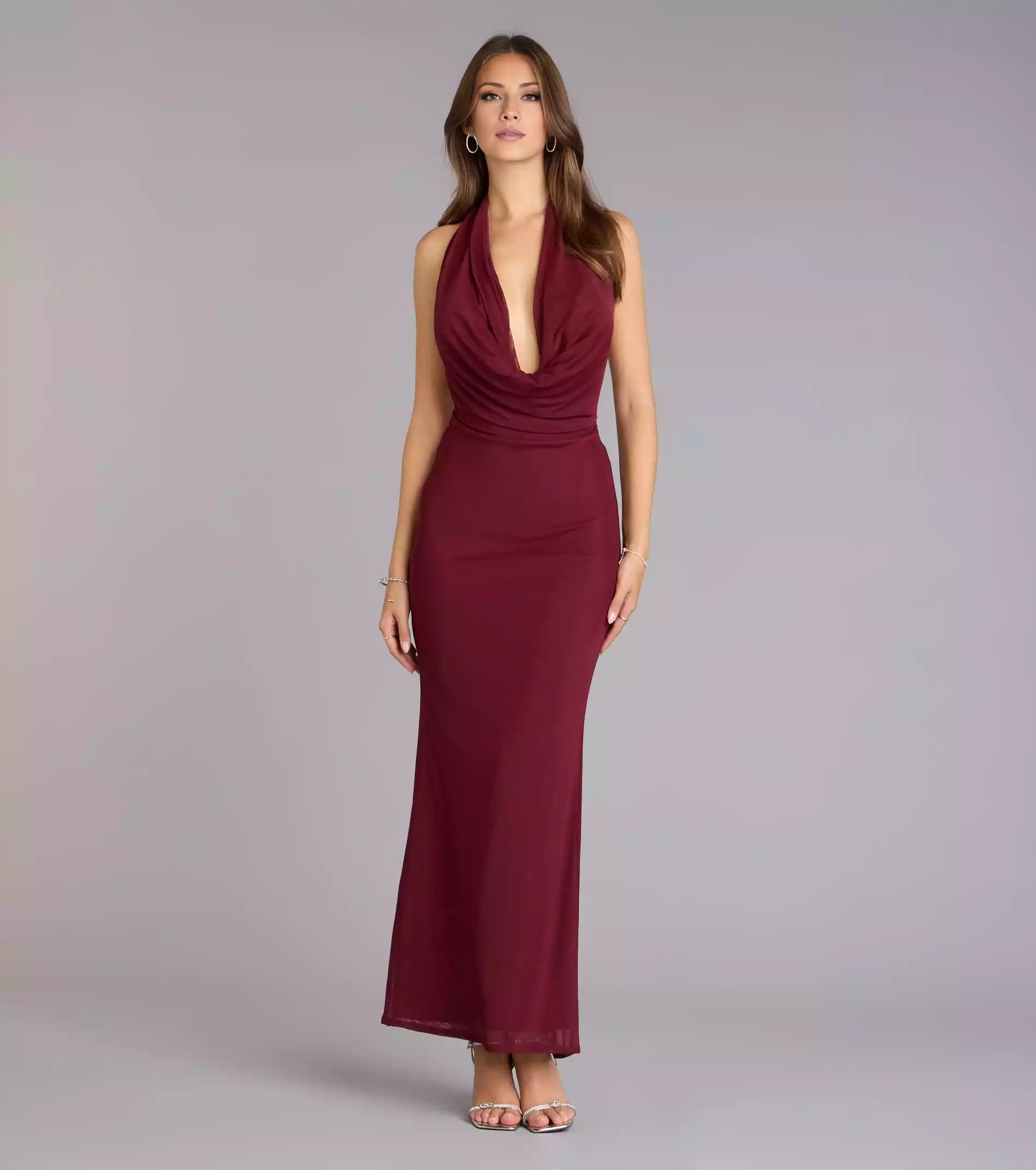 Unforgettable stretch knit hanging collar, backless neckline, backless suspender, and Prom Dresses