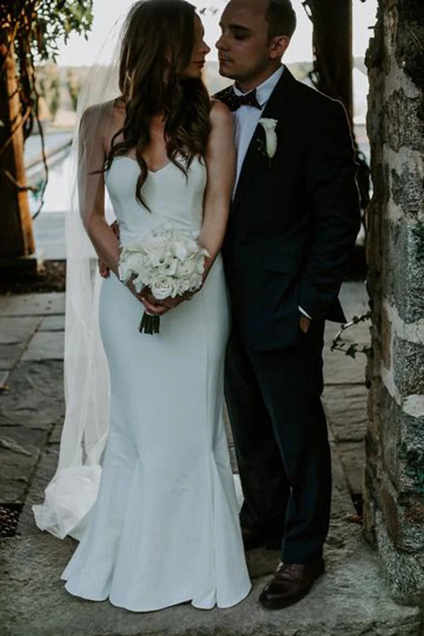 Unique mermaid sweetheart floor mopping wedding dress, long bridal gown