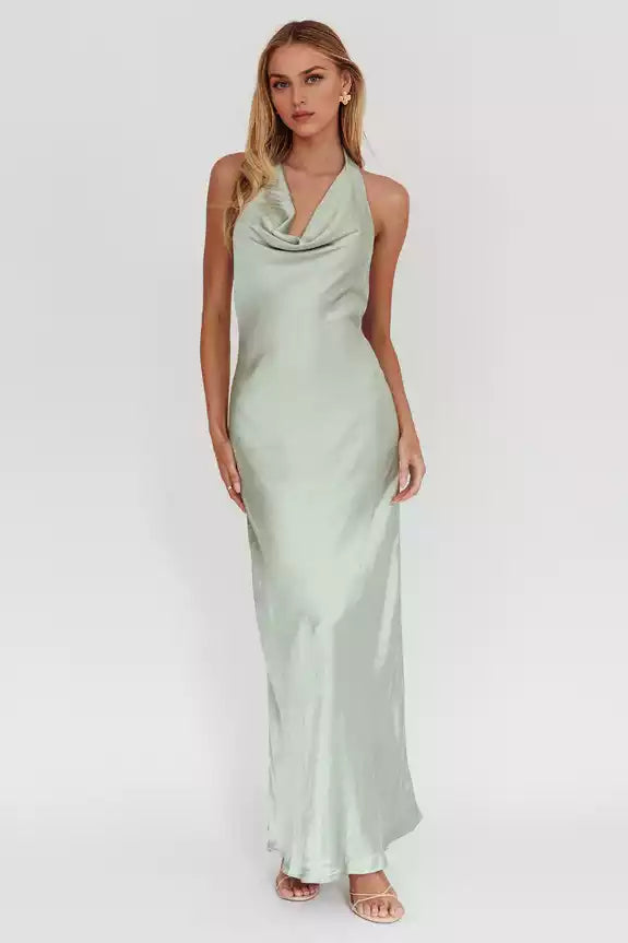 Unique scarf style collar with satin lining and no back zipper Bridesmaid Dresses