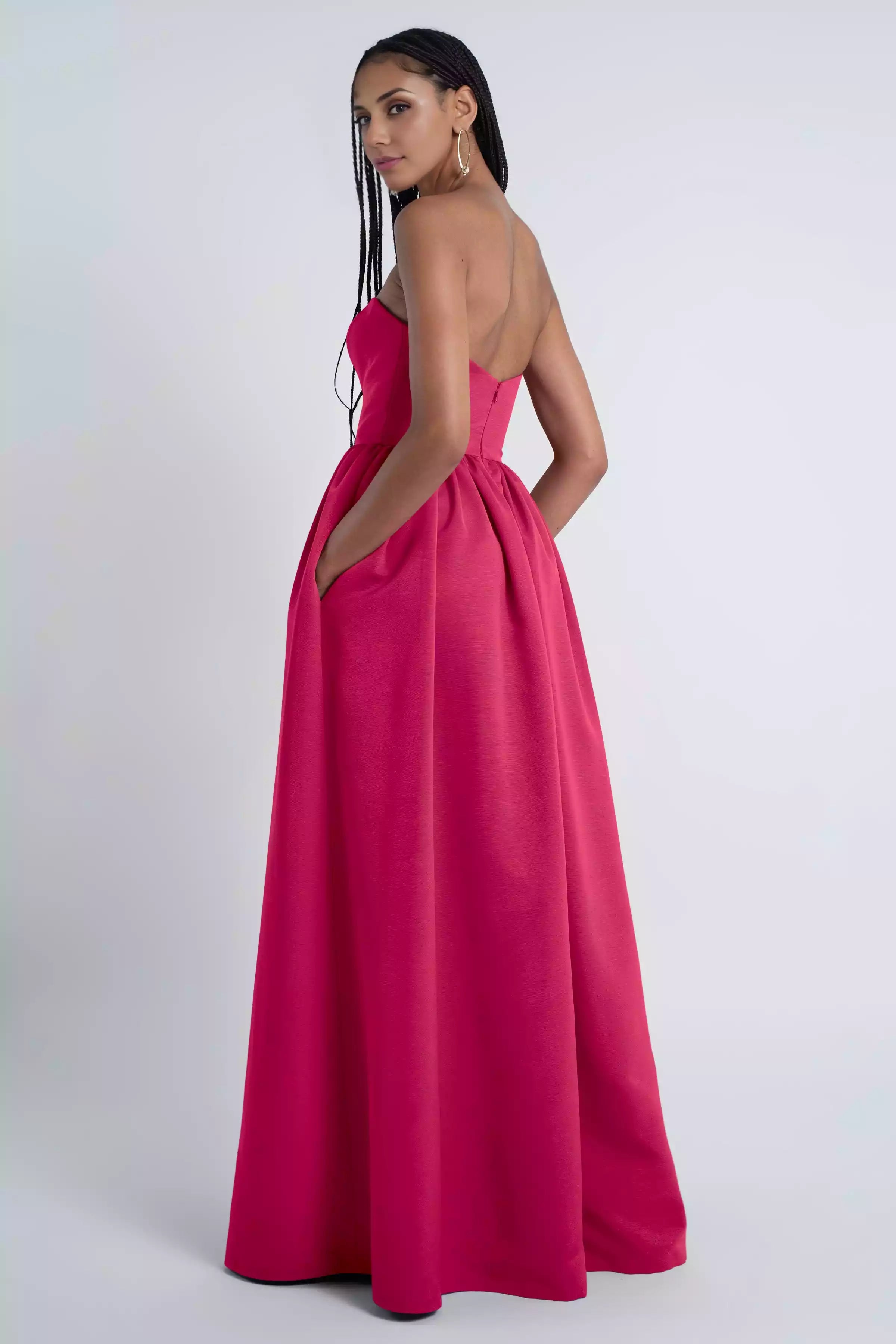 Unique straight neckline, pleated skirt, fully lined back, mid zip Bridesmaid Dresses