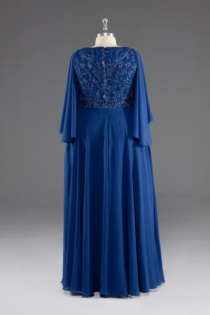 A-line V-Neck Short Sleeves Chiffon Mother of The Bride Dress