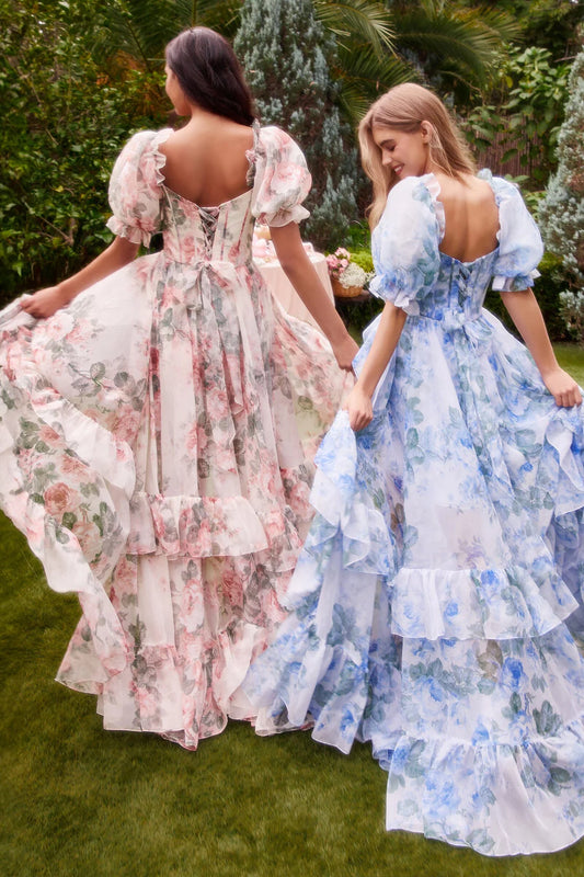 V-neck A-line bubble sleeve dress with side slit
