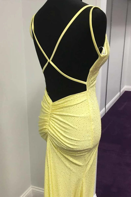 V-neck backless mermaid long ball dress
