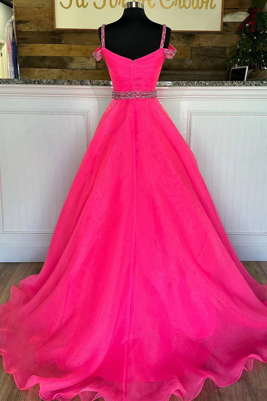 V-neck beaded cold shoulder A-line ball gown