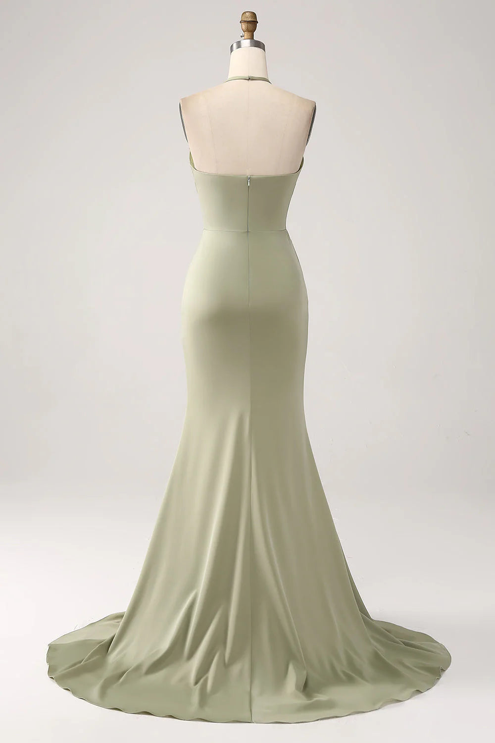 V-neck beaded long sleeveless hanging neck slit ball dress