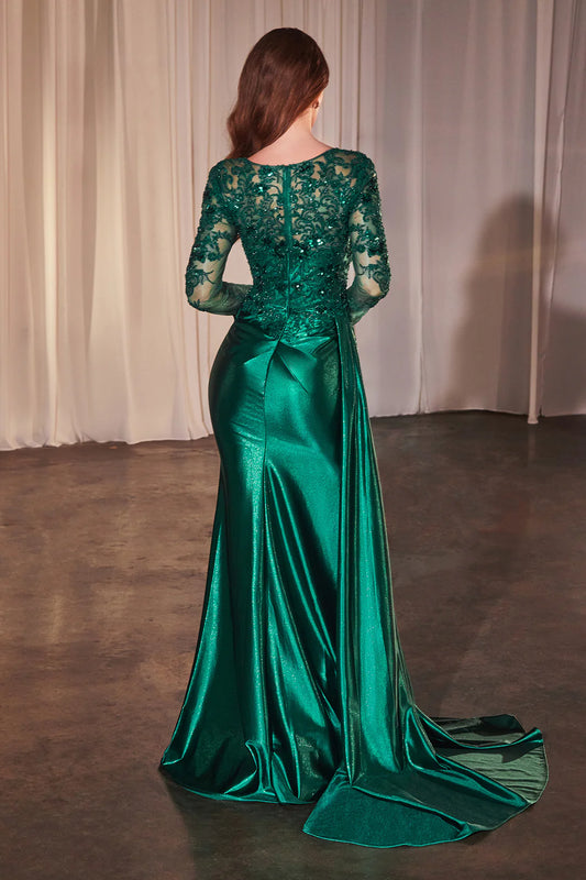 V-neck lace long sleeved mermaid dress with tail