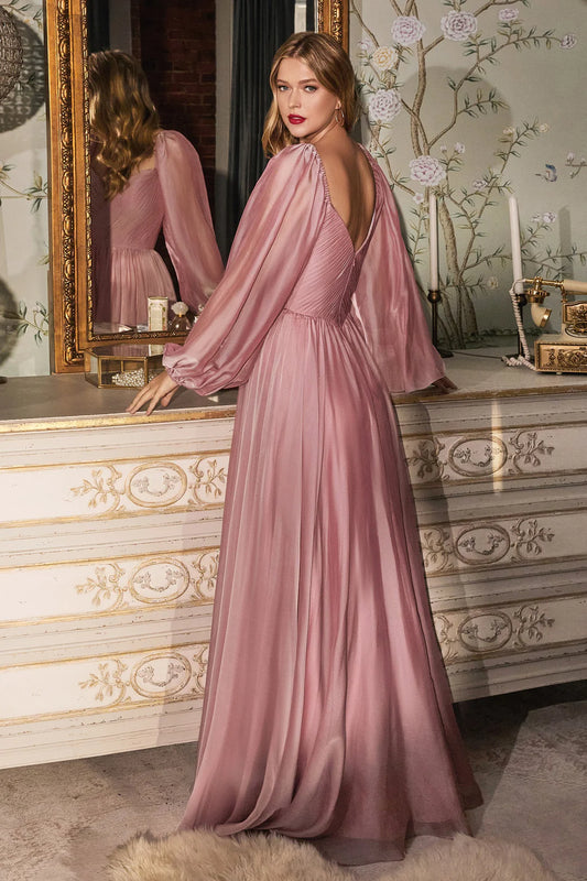 V-neck off shoulder long sleeved A-line dress