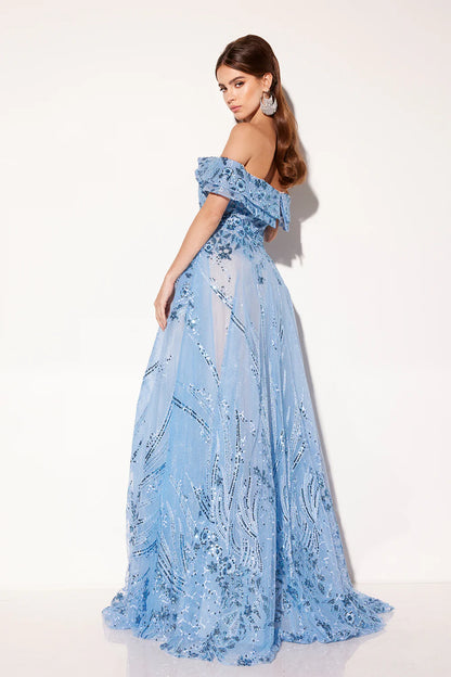 V-neck one shoulder A-line dress with sequins