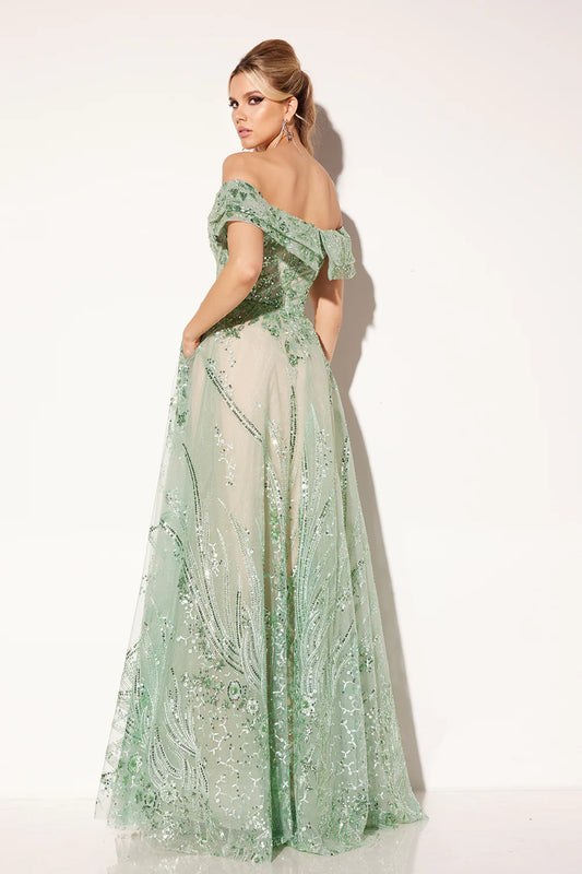 V-neck one shoulder A-line dress with sequins