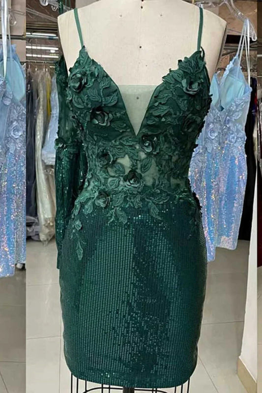 V-neck sequin decal tight back to school dress