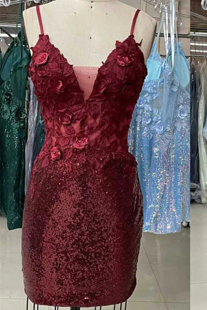 V-neck sequin decal tight back to school dress