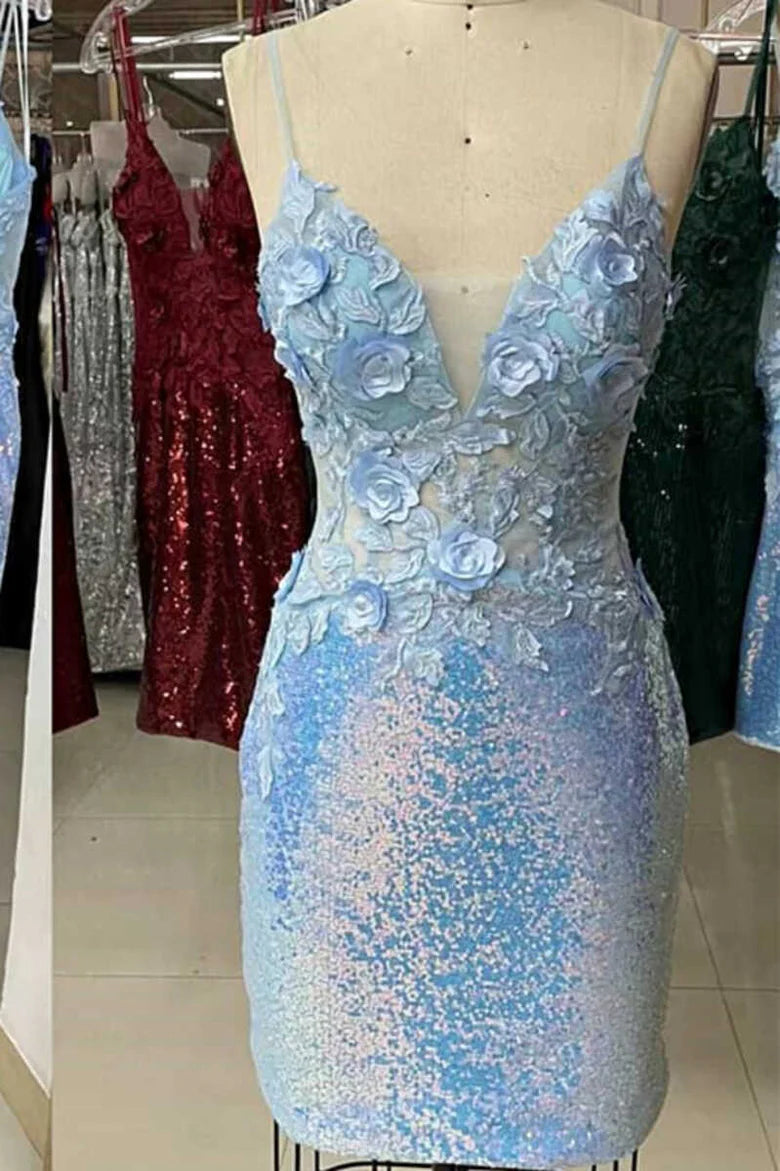 V-neck sequin decal tight back to school dress