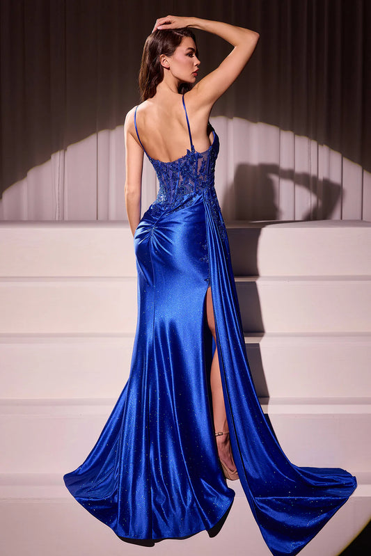 V-neck slim suspender tight corset side slit dress